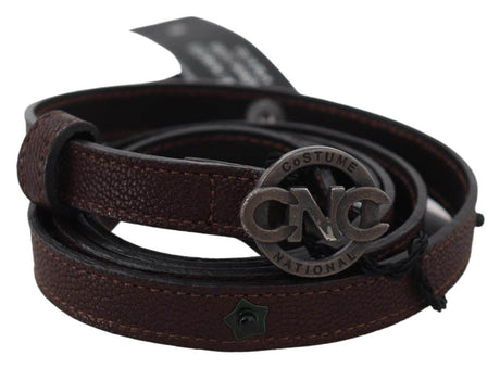 Costume National Elegant Brown Leather Belt with Rustic Hardware - Hilstor
