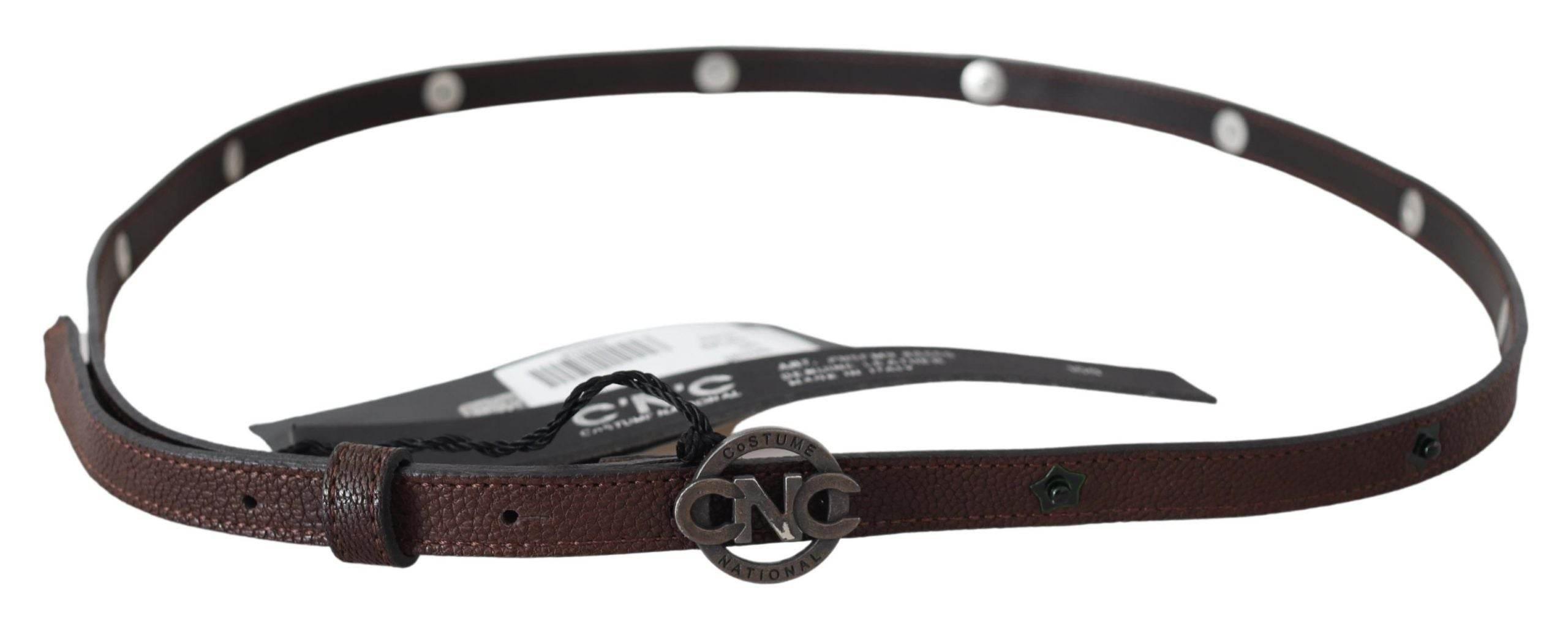 Costume National Elegant Brown Leather Belt with Rustic Hardware - Hilstor