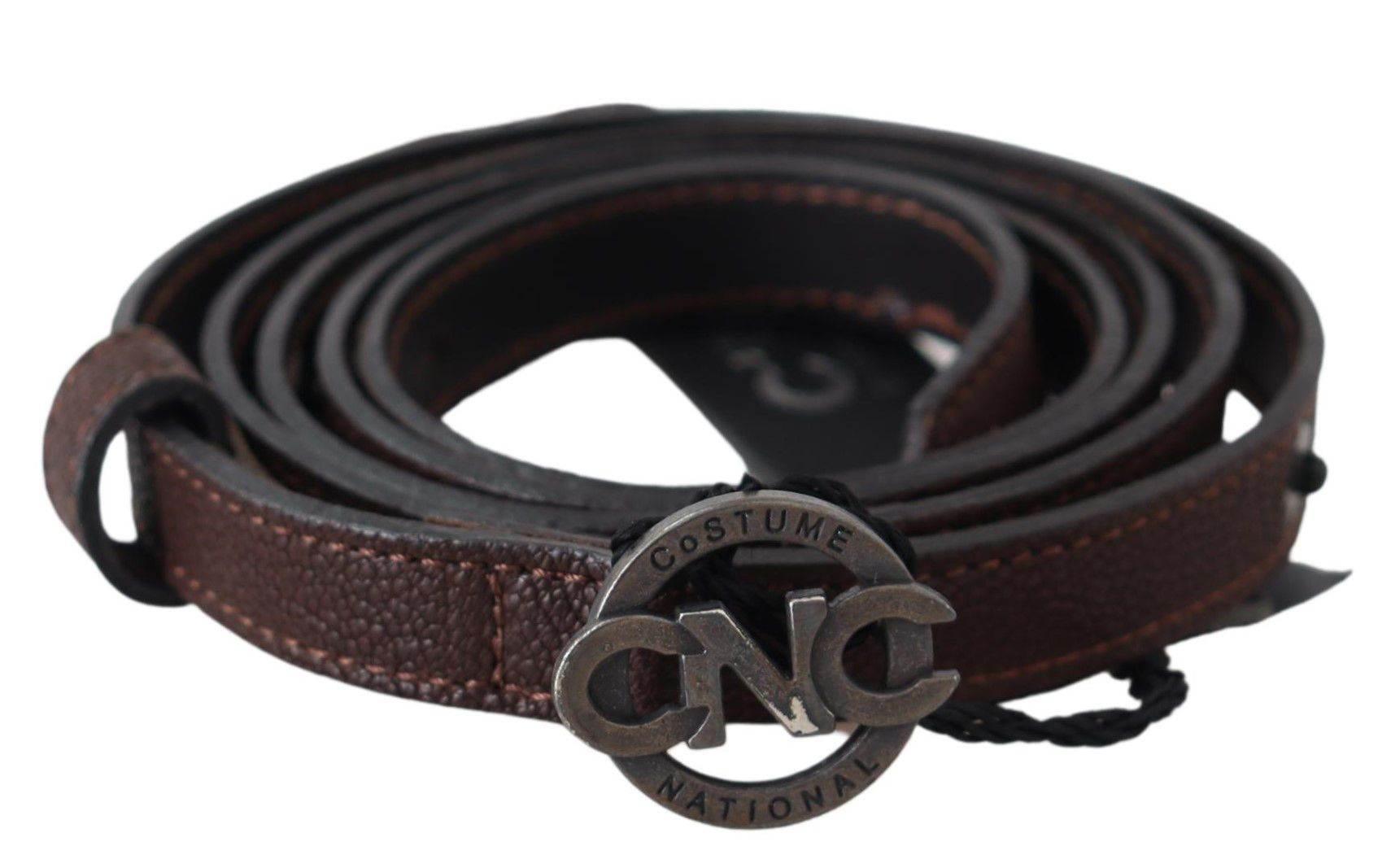 Costume National Elegant Brown Leather Belt with Rustic Hardware - Hilstor
