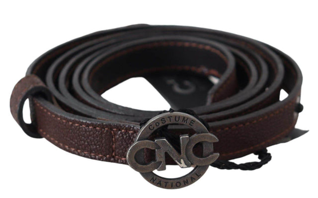 Costume National Elegant Brown Leather Belt with Rustic Hardware - Hilstor