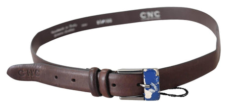 Costume National Elegant Brown Leather Classic Belt with Silver-Tone Buckle - Hilstor