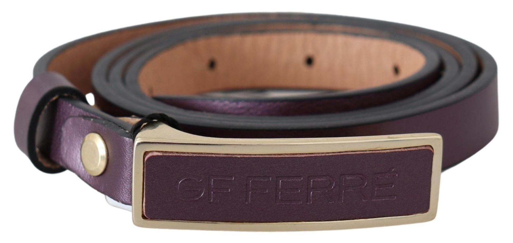 GF Ferre Gold Logo Buckle Waist Leather Skinny Belt - Hilstor