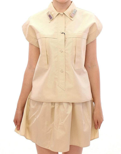 Andrea Incontri Beige Sleeveless Blouse Top - Hilstor