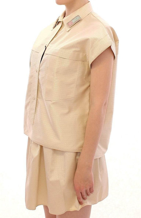 Andrea Incontri Beige Sleeveless Blouse Top - Hilstor