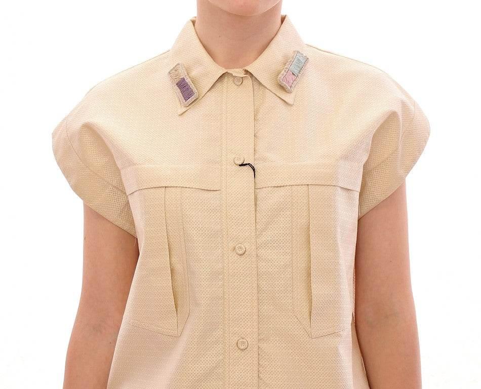 Andrea Incontri Beige Sleeveless Blouse Top - Hilstor