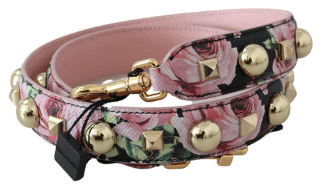 Dolce & Gabbana Floral Gold Stud Leather Strap in Pink - Hilstor