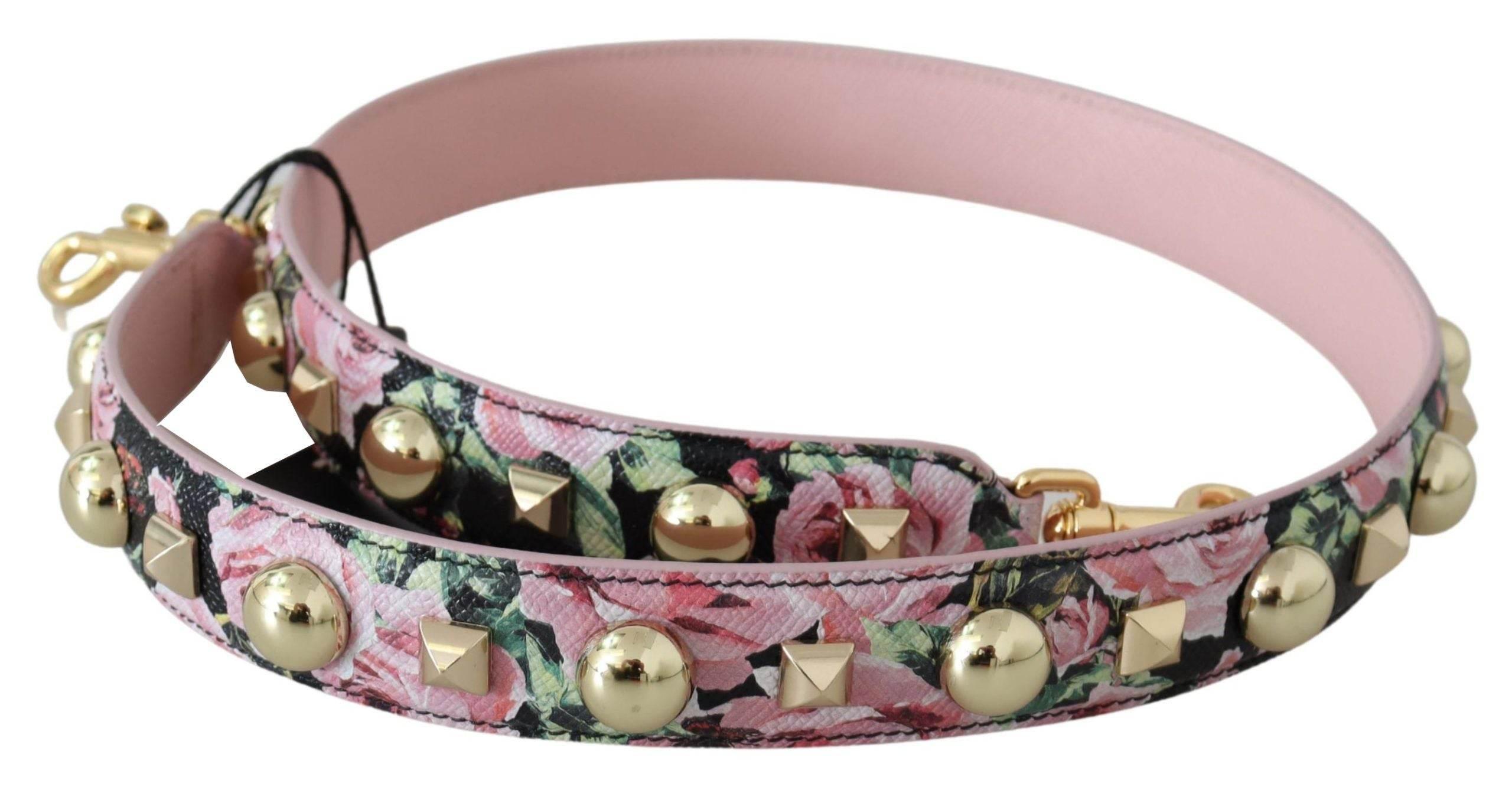 Dolce & Gabbana Floral Gold Stud Leather Strap in Pink - Hilstor