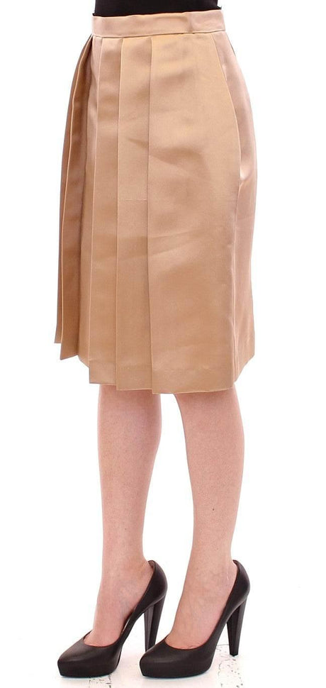 Andrea Incontri Elegant Silk Pleated Knee-Length Skirt - Hilstor