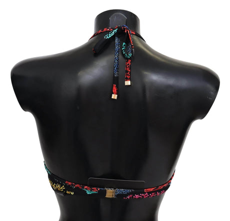 Dolce & Gabbana Chic Black Coral Print Bikini Top - Hilstor