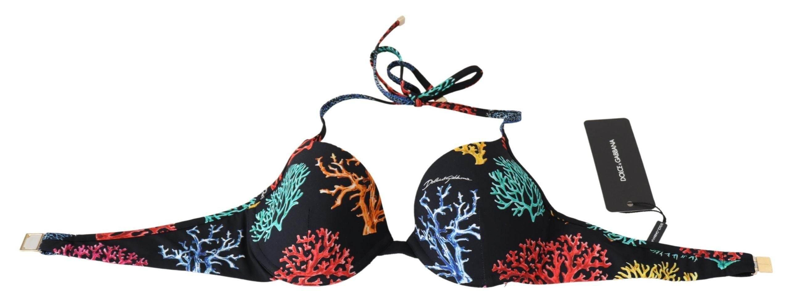 Dolce & Gabbana Chic Black Coral Print Bikini Top - Hilstor