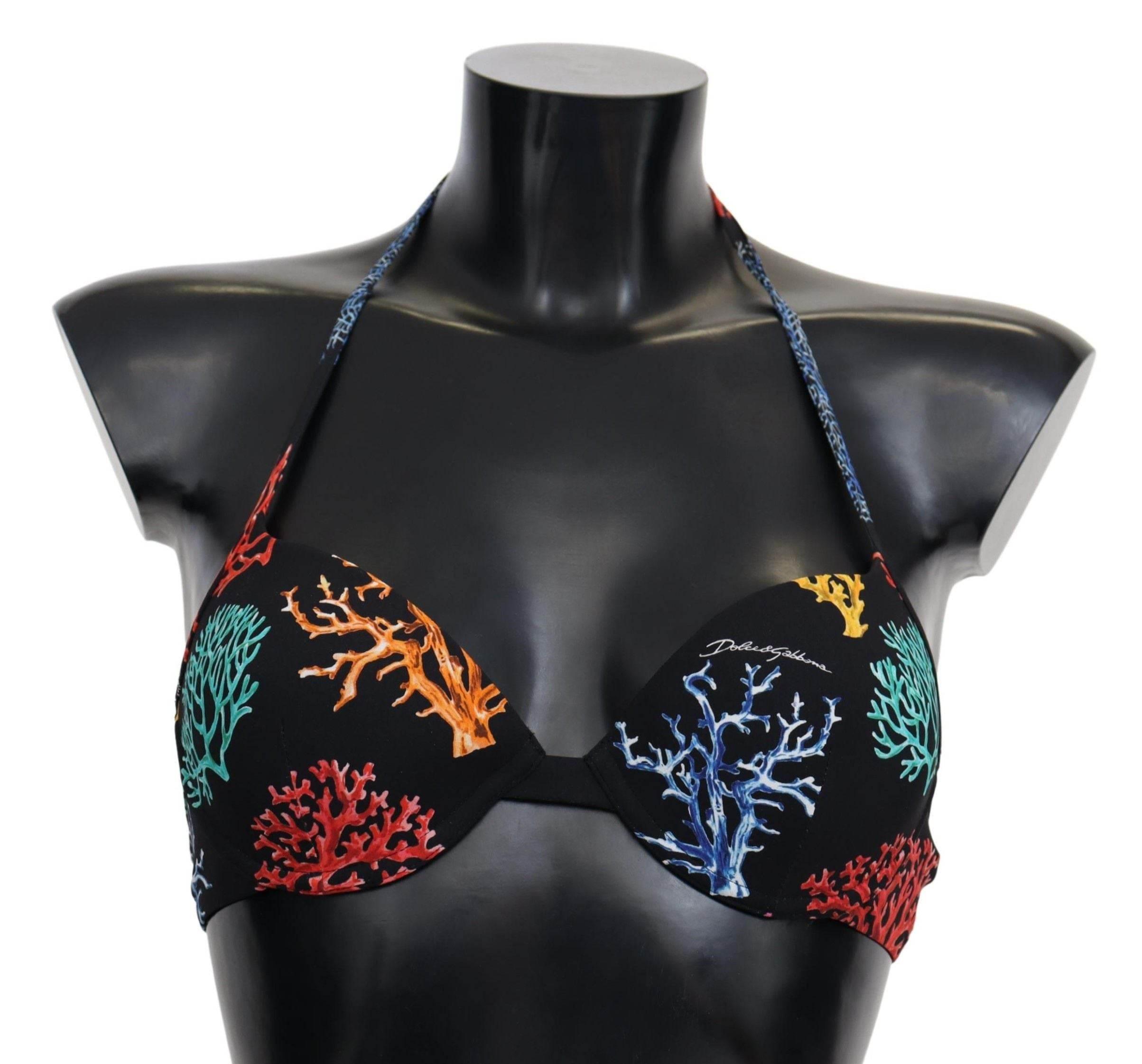 Dolce & Gabbana Chic Black Coral Print Bikini Top - Hilstor