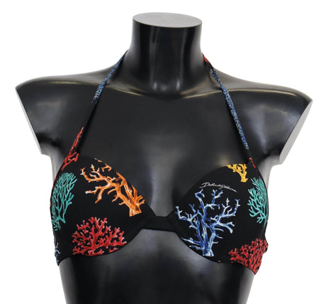 Dolce & Gabbana Chic Black Coral Print Bikini Top - Hilstor