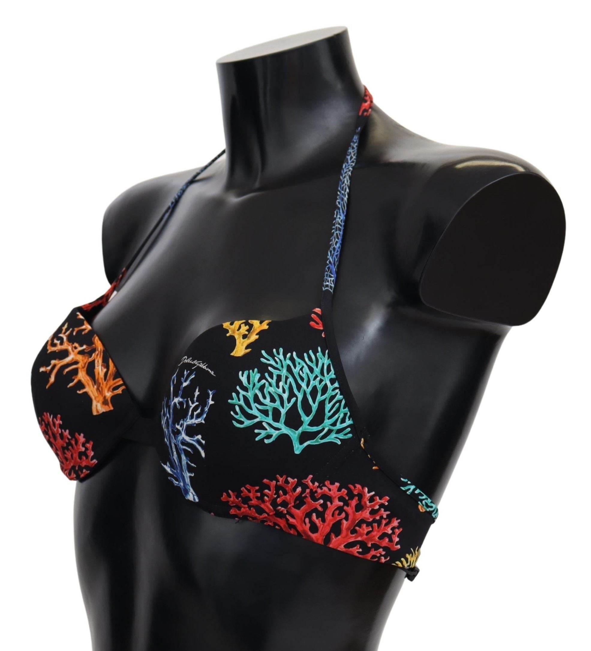 Dolce & Gabbana Chic Black Coral Print Bikini Top - Hilstor