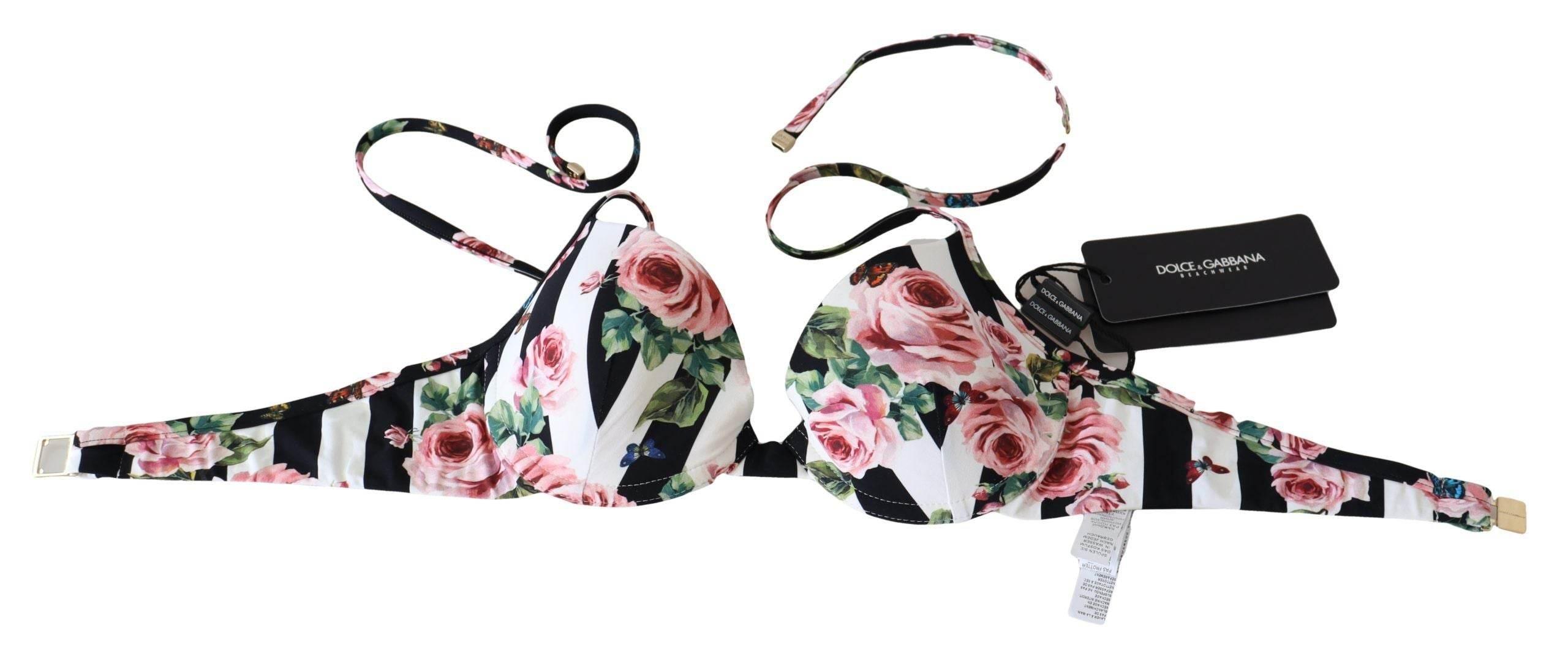 Dolce & Gabbana Chic Rose Print Bikini Top for Elegant Beach Days - Hilstor