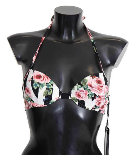 Dolce & Gabbana Chic Rose Print Bikini Top for Elegant Beach Days - Hilstor