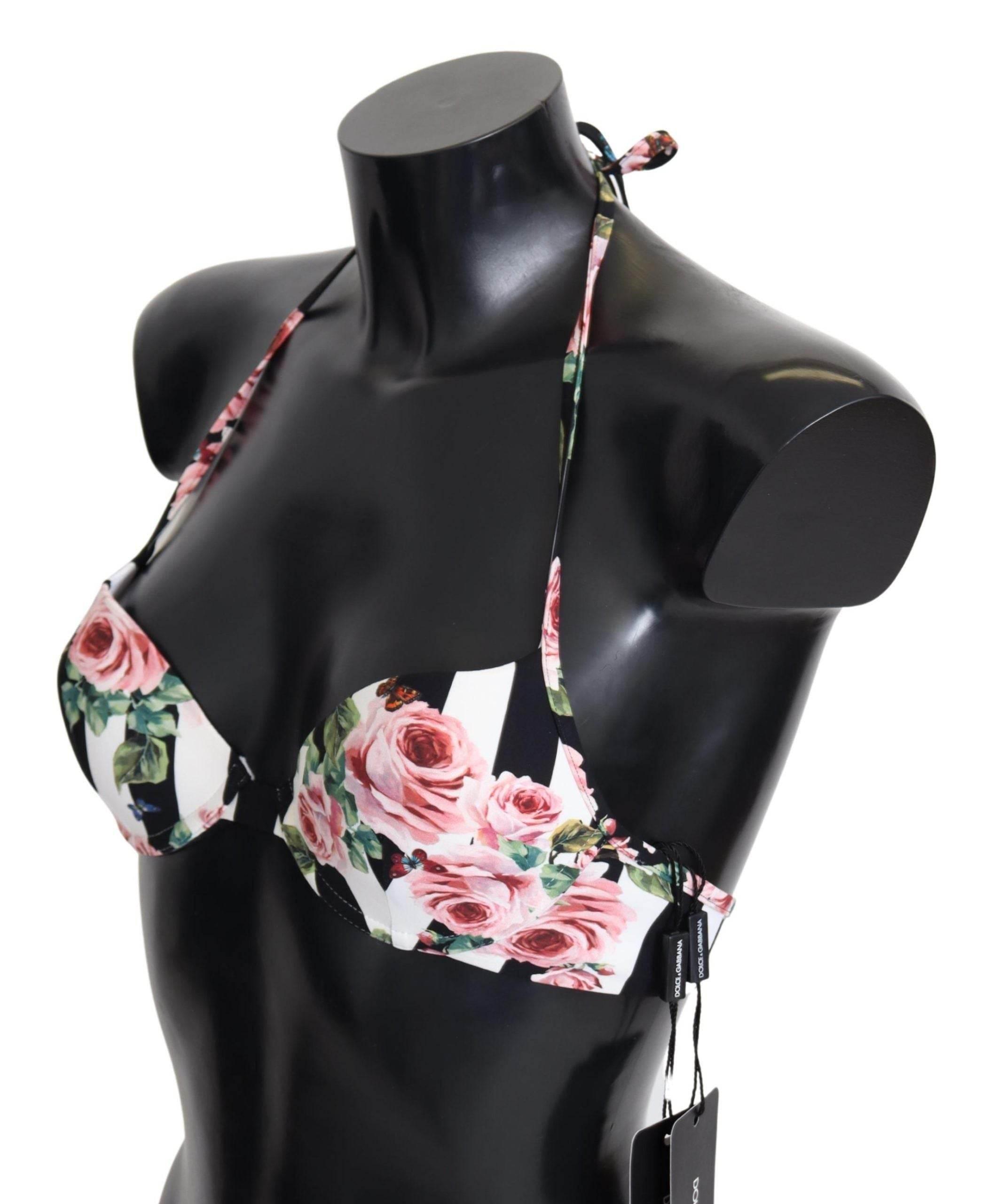 Dolce & Gabbana Chic Rose Print Bikini Top for Elegant Beach Days - Hilstor
