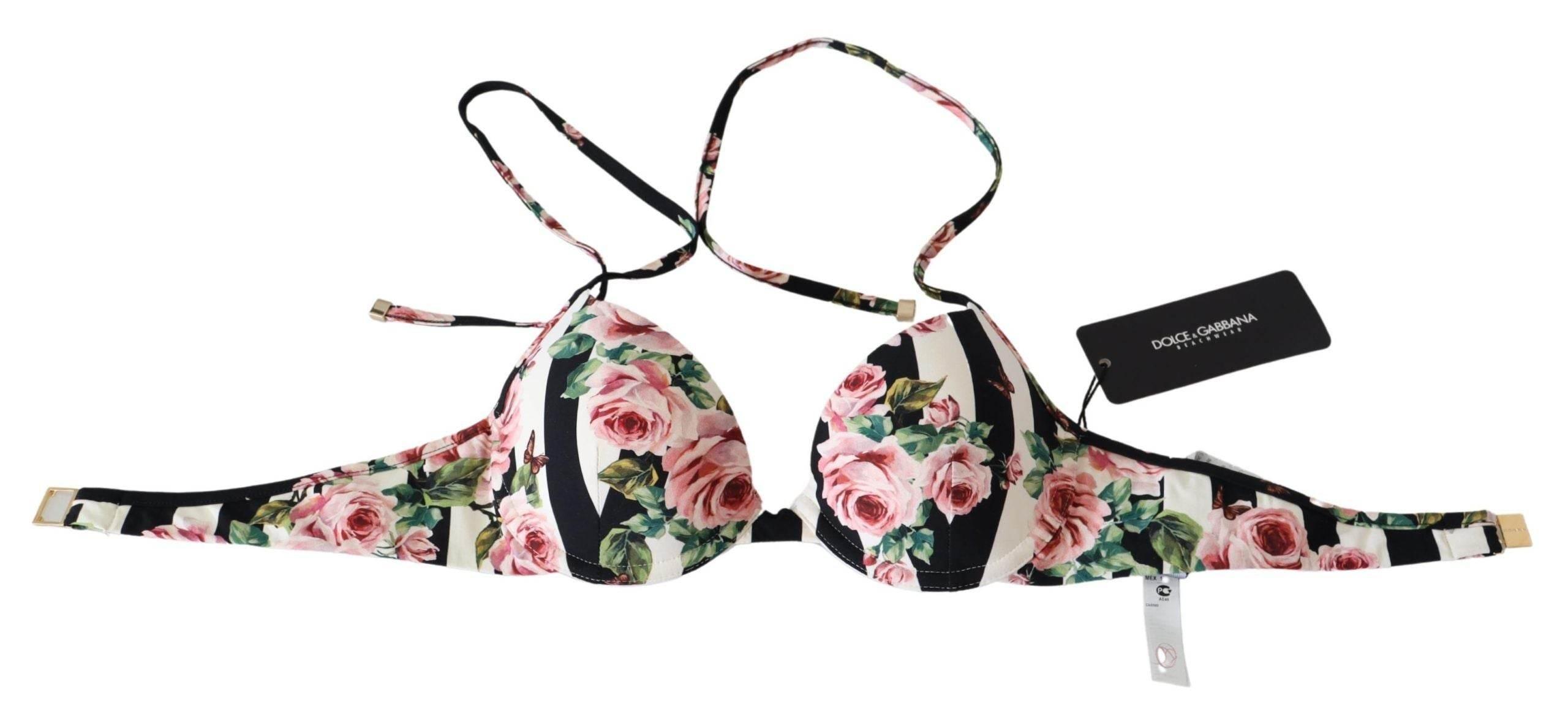 Dolce & Gabbana Elegant Rose Print Bikini Top - Hilstor
