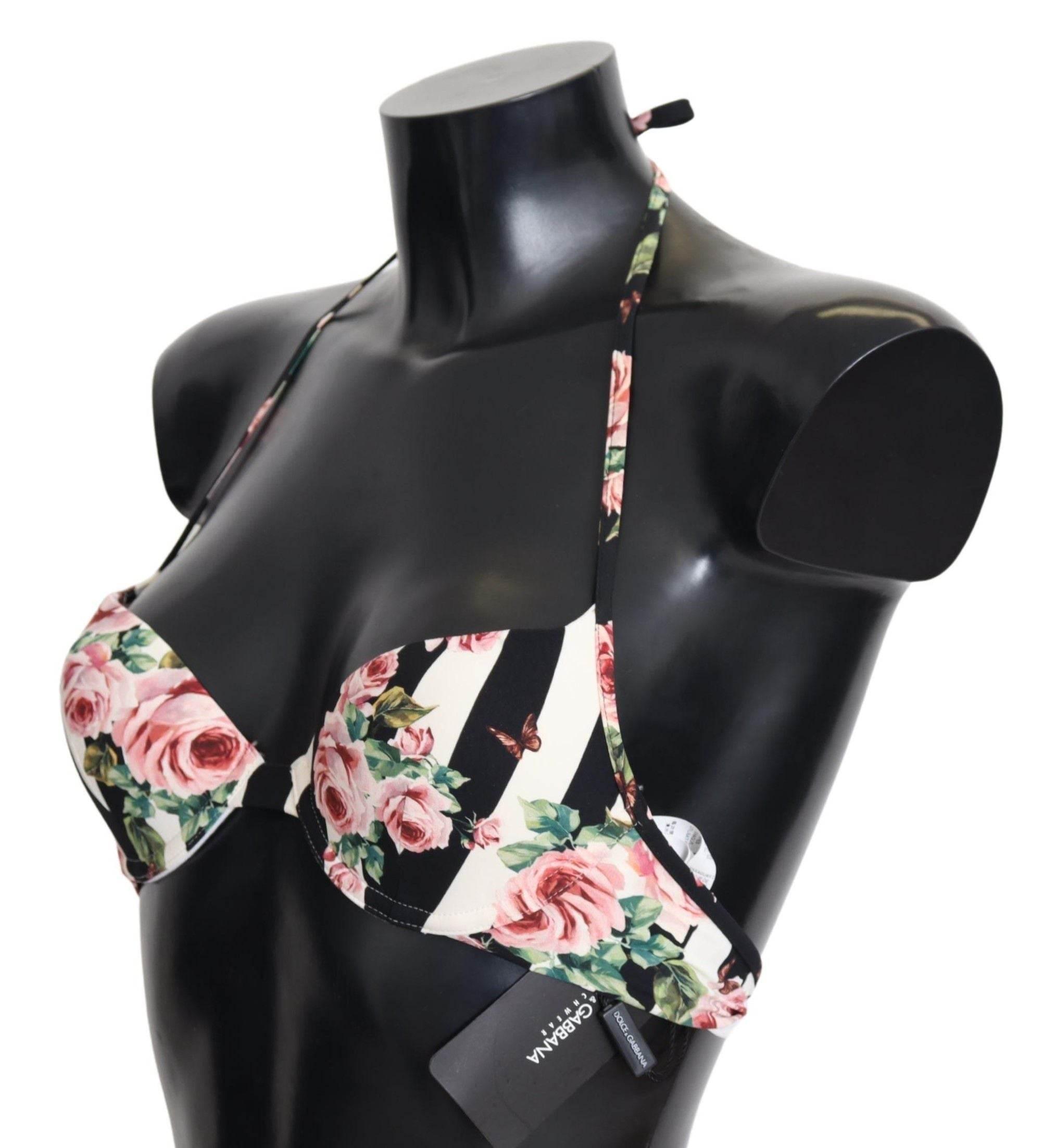 Dolce & Gabbana Elegant Rose Print Bikini Top - Hilstor