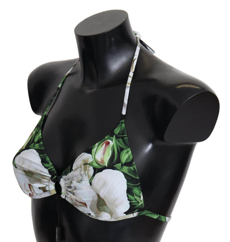 Dolce & Gabbana Floral Print Bikini Top with Logo Clasp - Hilstor