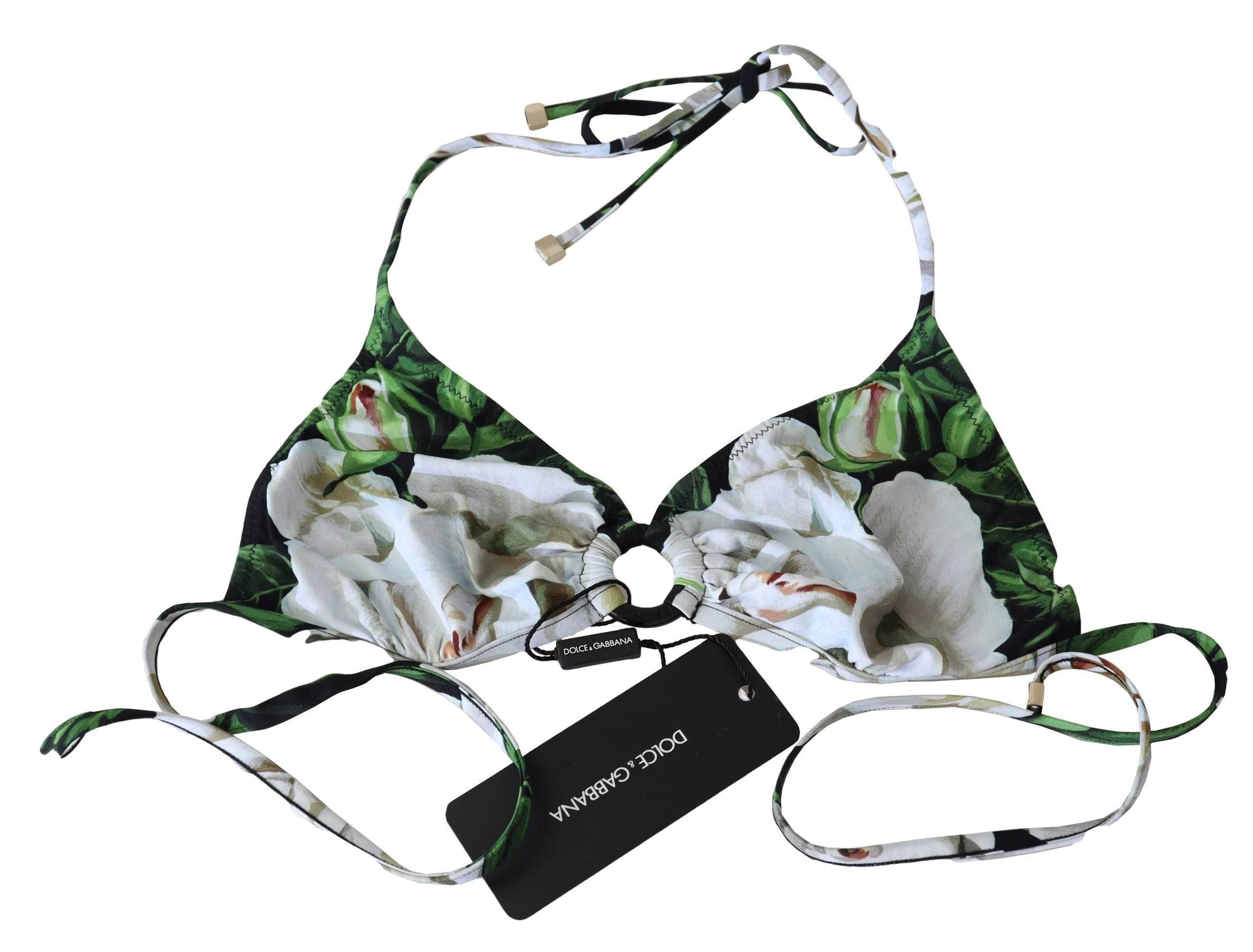 Dolce & Gabbana Floral Print Bikini Top with Logo Clasp - Hilstor