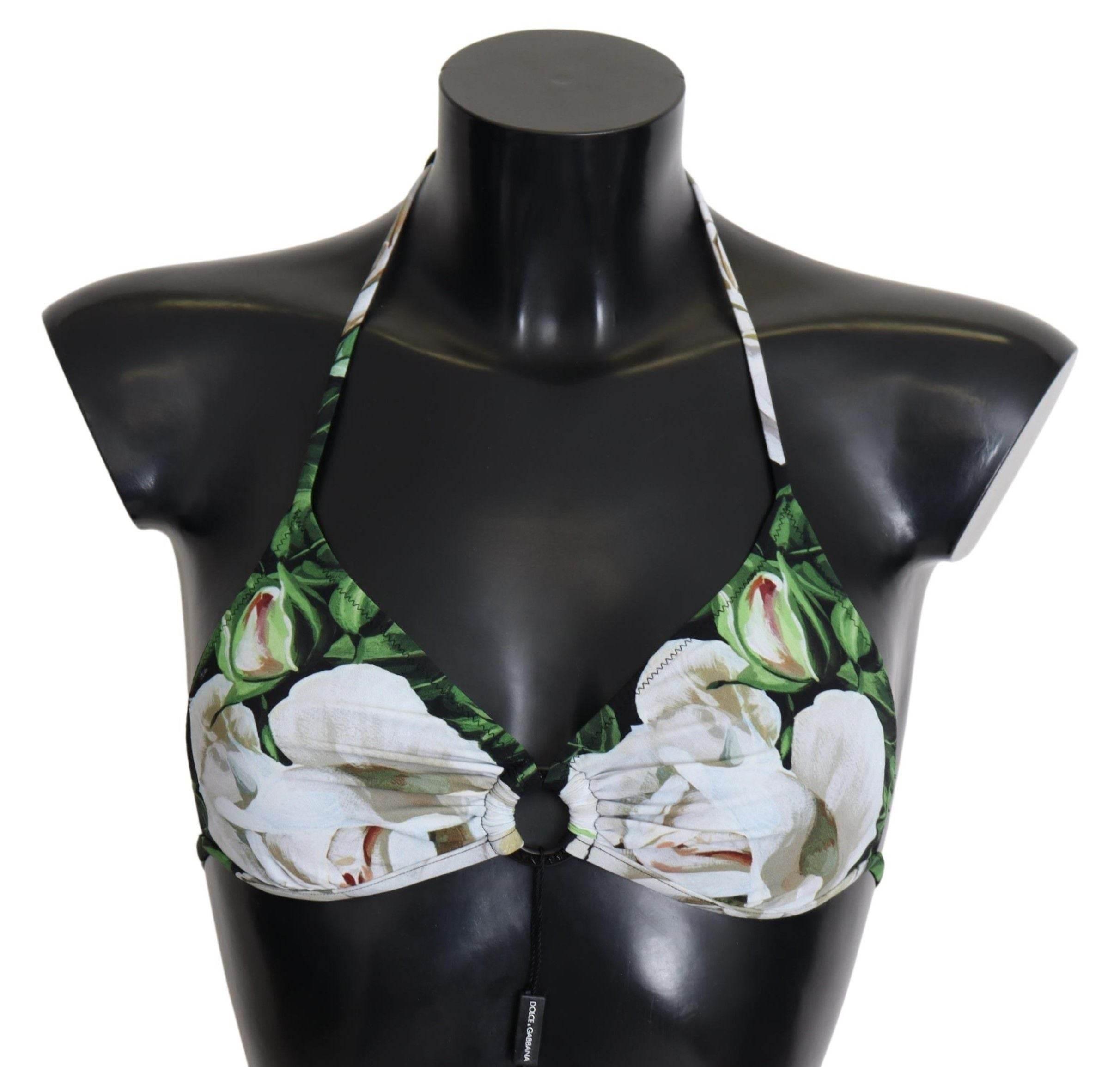 Dolce & Gabbana Floral Print Bikini Top with Logo Clasp - Hilstor