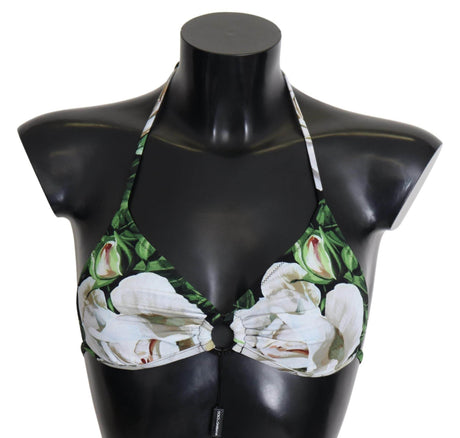 Dolce & Gabbana Floral Print Bikini Top with Logo Clasp - Hilstor
