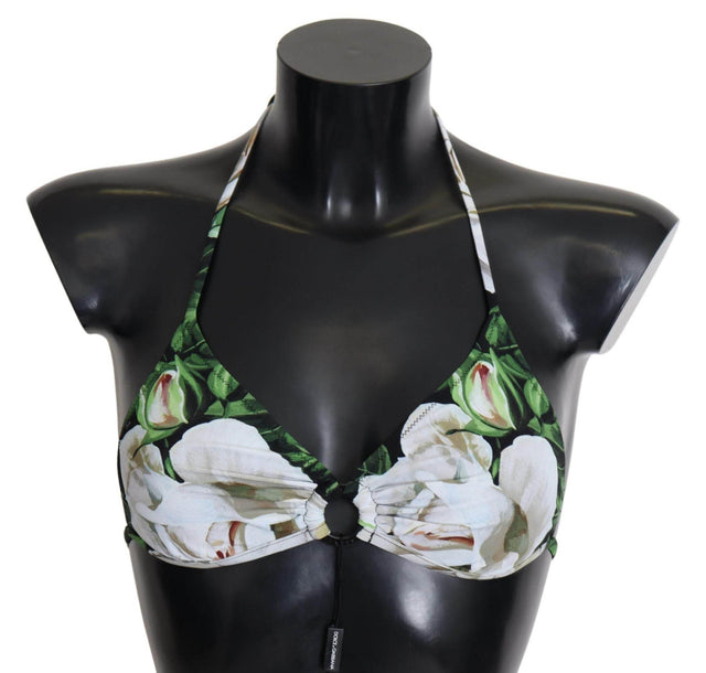 Dolce & Gabbana Floral Print Bikini Top with Logo Clasp - Hilstor