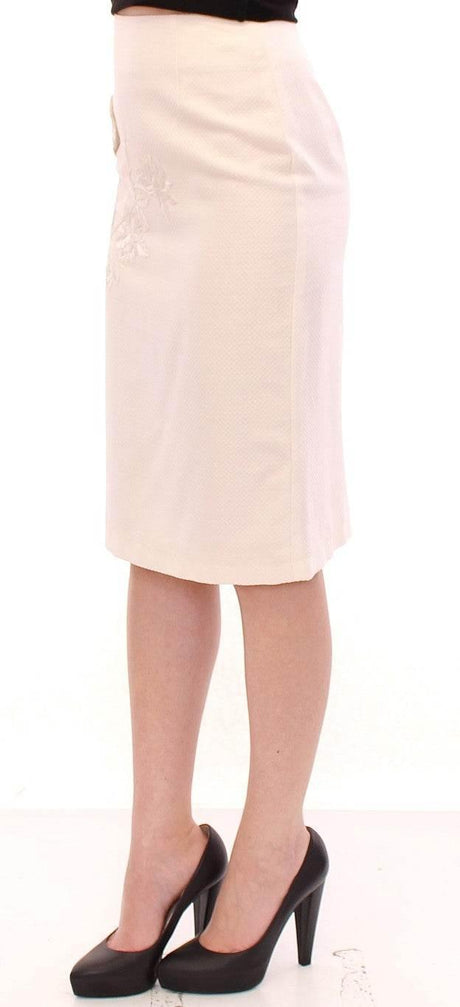 Andrea Incontri Elegant White Floral Pencil Skirt - Hilstor
