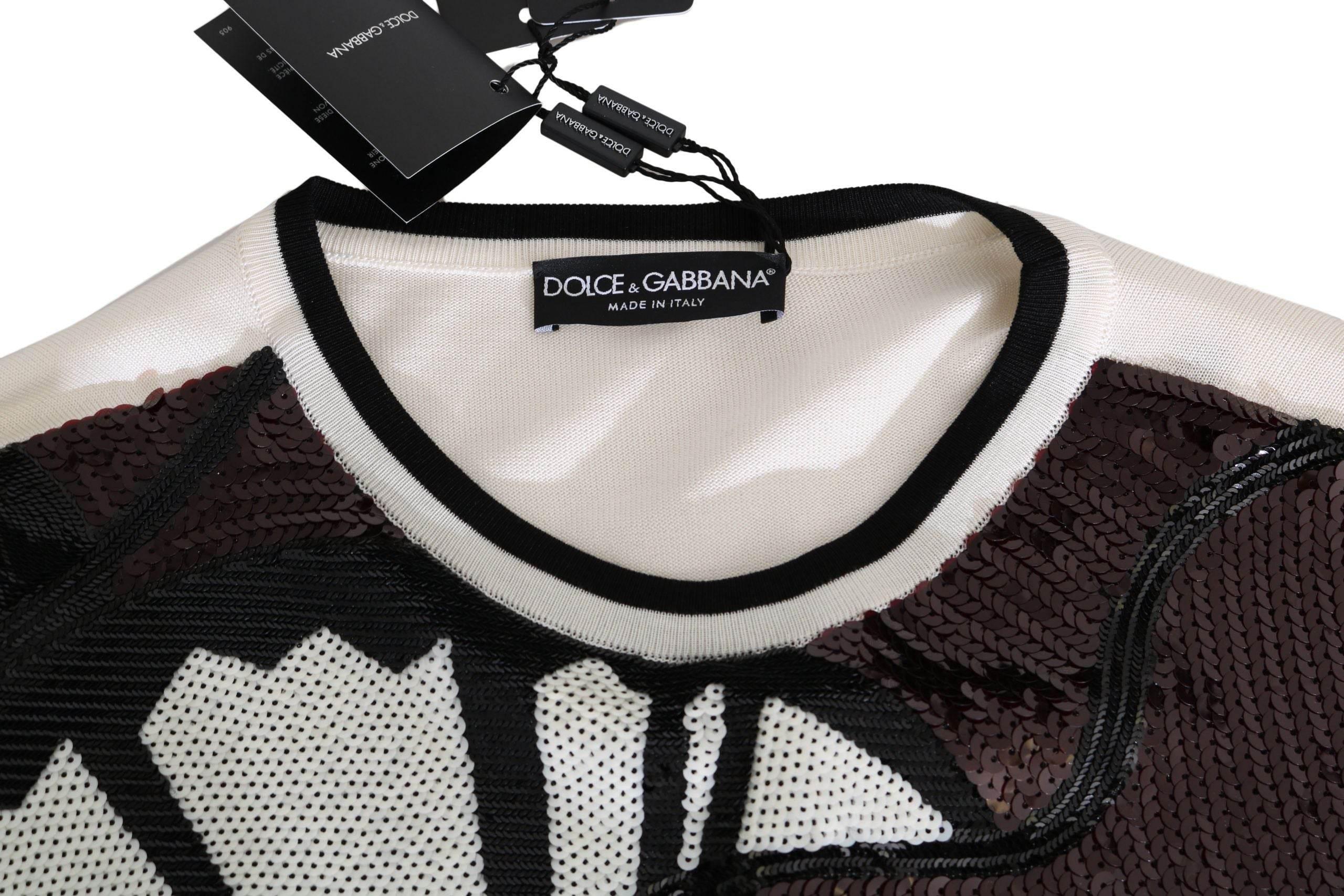 Dolce & Gabbana White Jazz Sequined Guitar Pullover Top Sweater - Hilstor