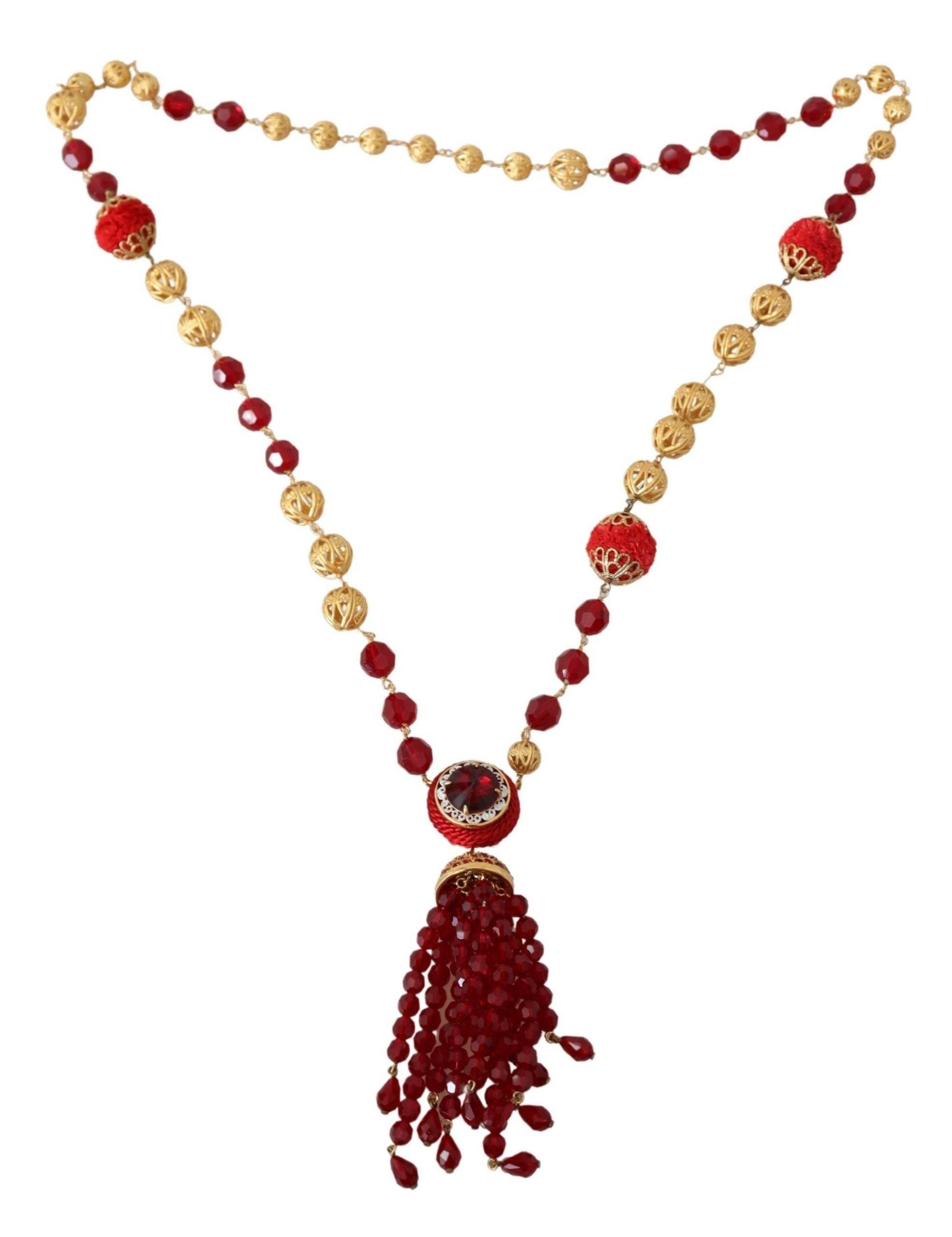 Dolce & Gabbana Elegant Red Crystal Gold-Plated Necklace - Hilstor