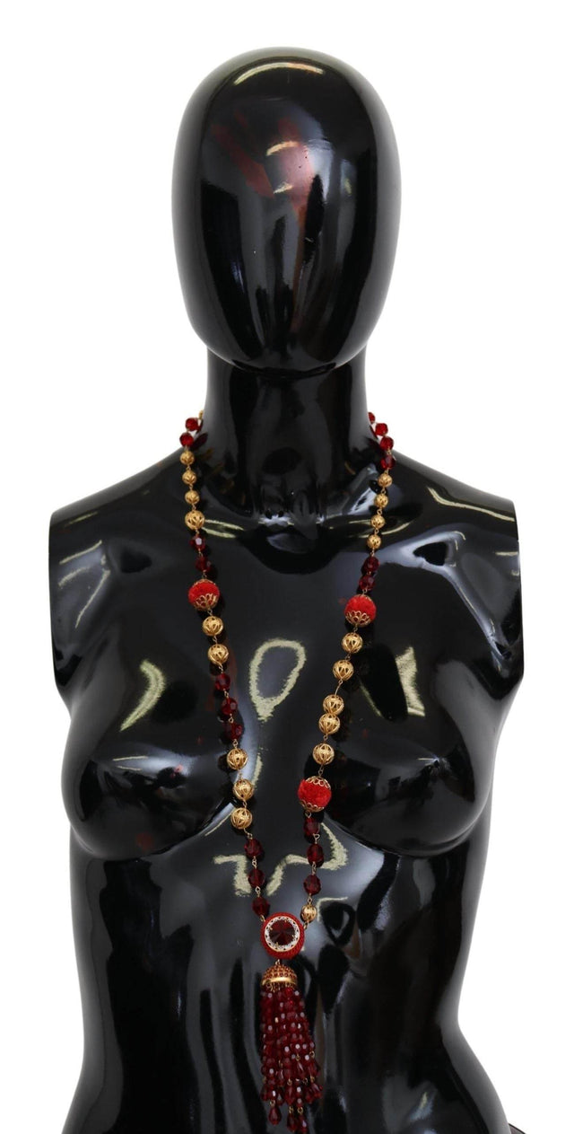 Dolce & Gabbana Elegant Red Crystal Gold-Plated Necklace - Hilstor