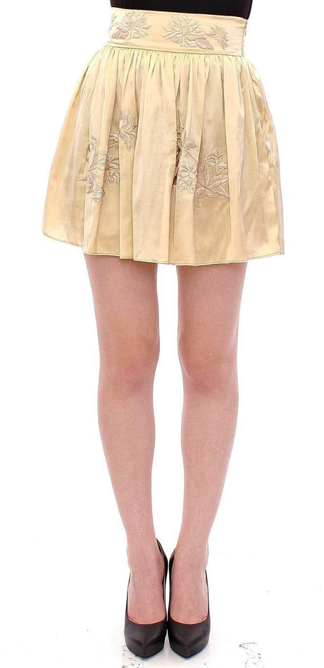 Andrea Incontri Chic Beige Floral Embroidered Mini Skirt - Hilstor