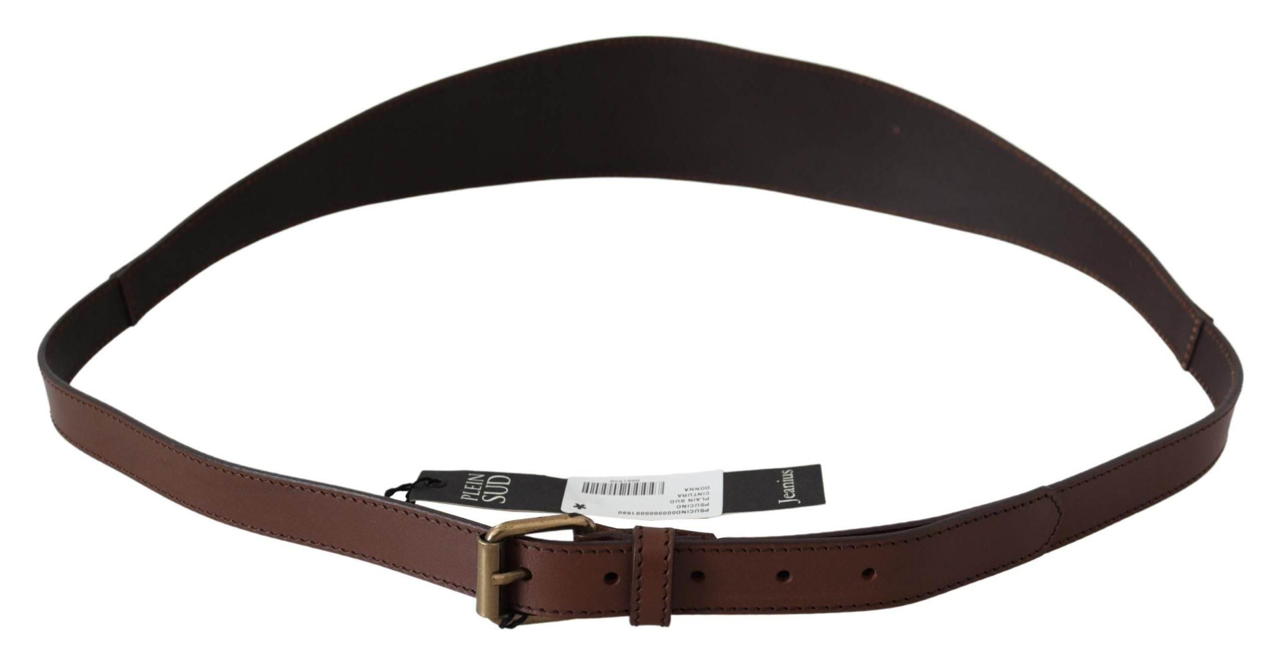 PLEIN SUD Brown Wide Leather Rustic Gold Metal Buckle Dark - Hilstor