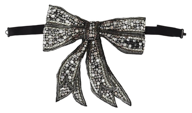 Dolce & Gabbana Crystal-Embellished Silk Bowtie - Silver Elegance - Hilstor