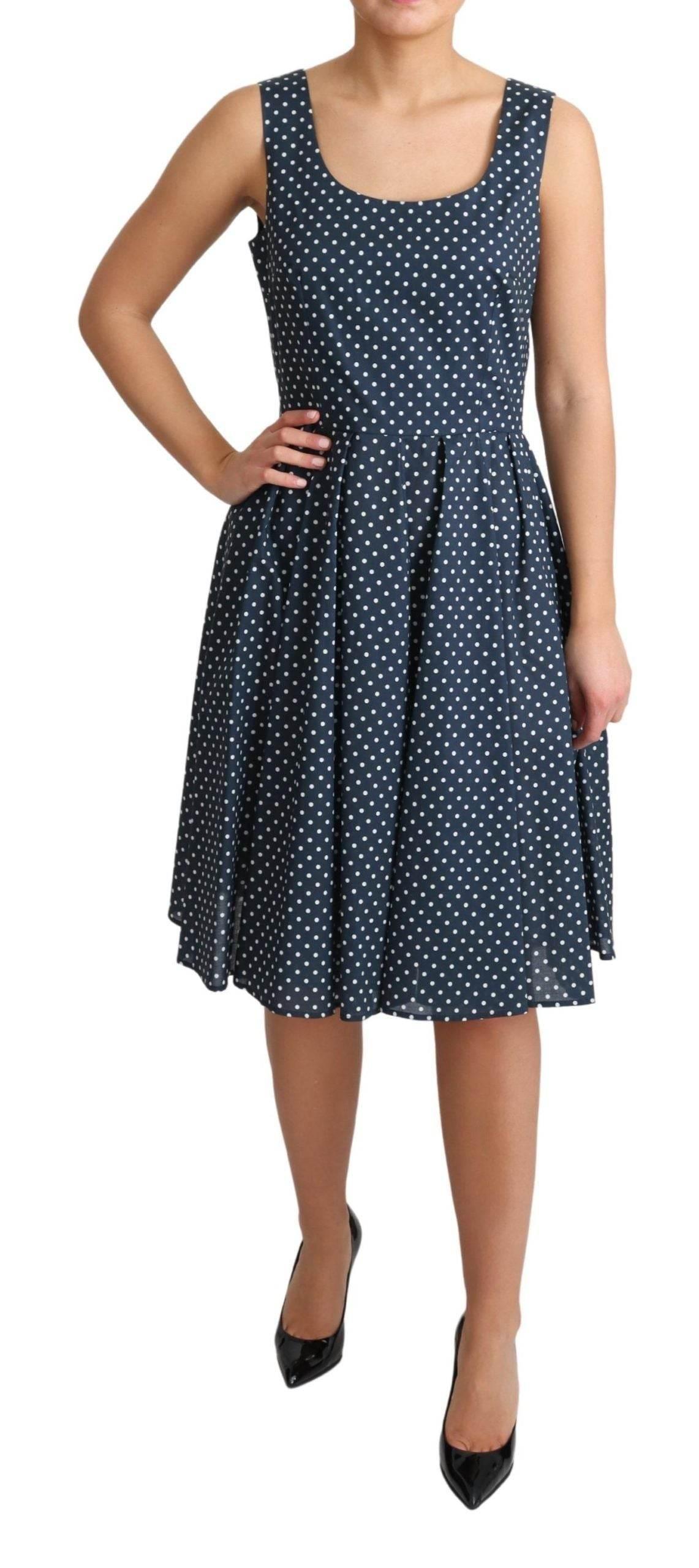 Dolce & Gabbana Blue Dotted Cotton A-Line Gown Dress - Hilstor