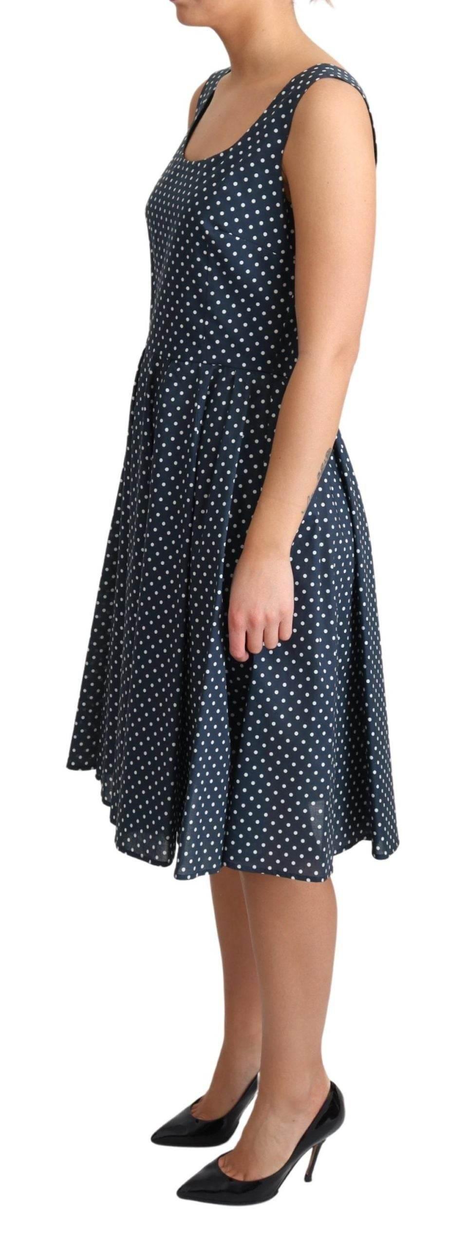 Dolce & Gabbana Blue Dotted Cotton A-Line Gown Dress - Hilstor