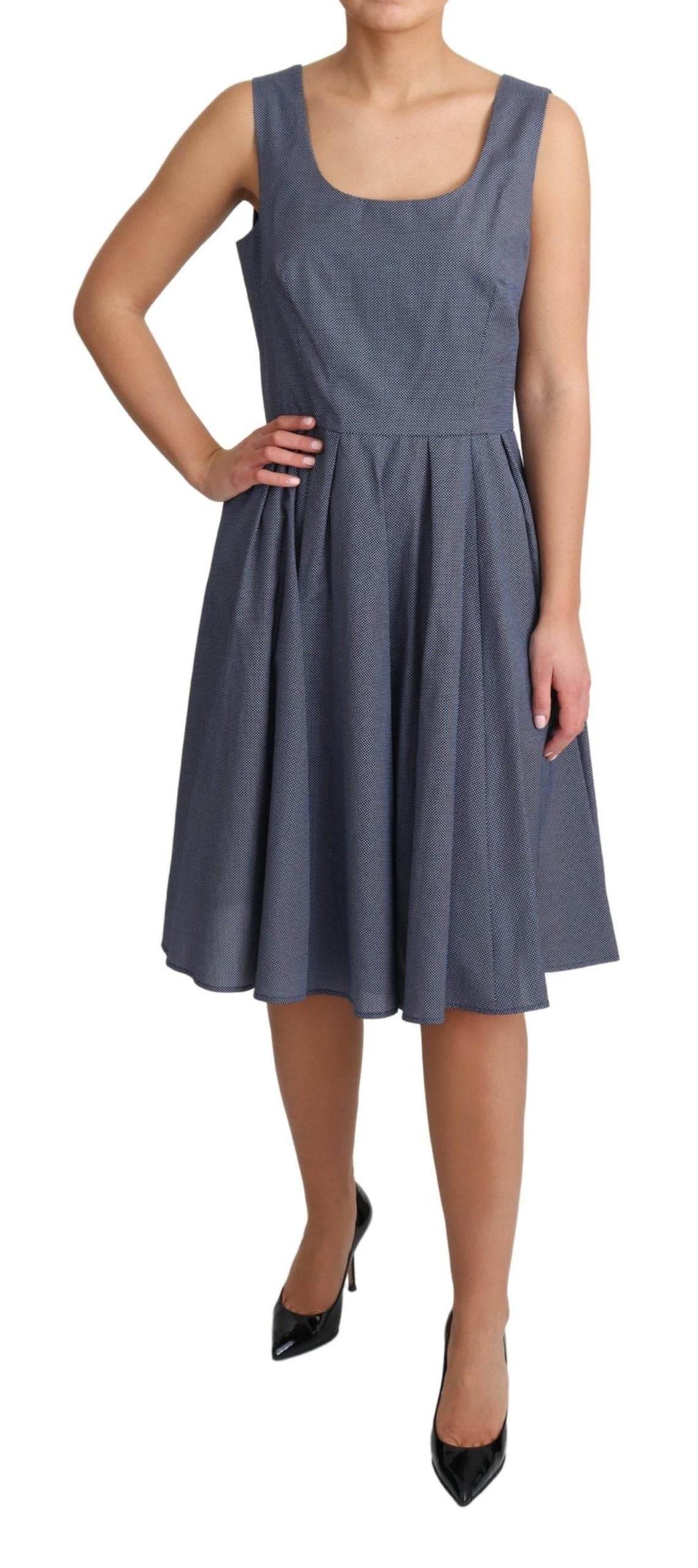 Dolce & Gabbana Blue Polka Cotton A-Line Stretch Dress - Hilstor