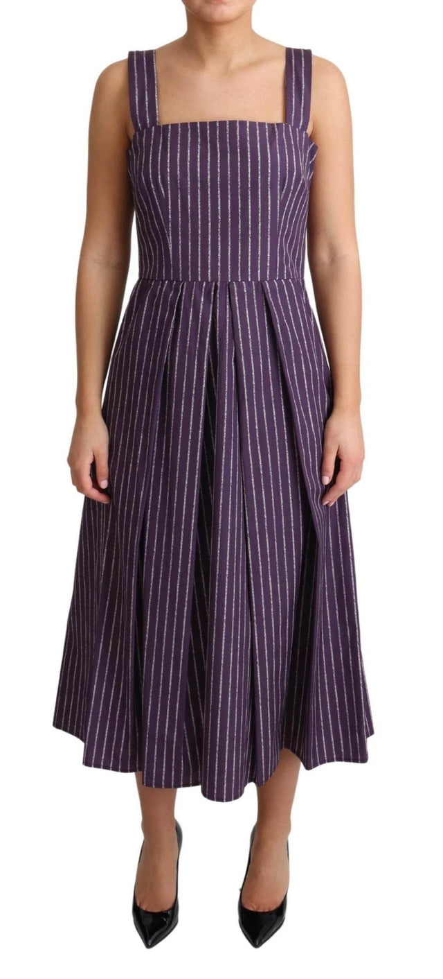 Dolce & Gabbana Elegant Sleeveless A-Line Purple Stripe Dress - Hilstor