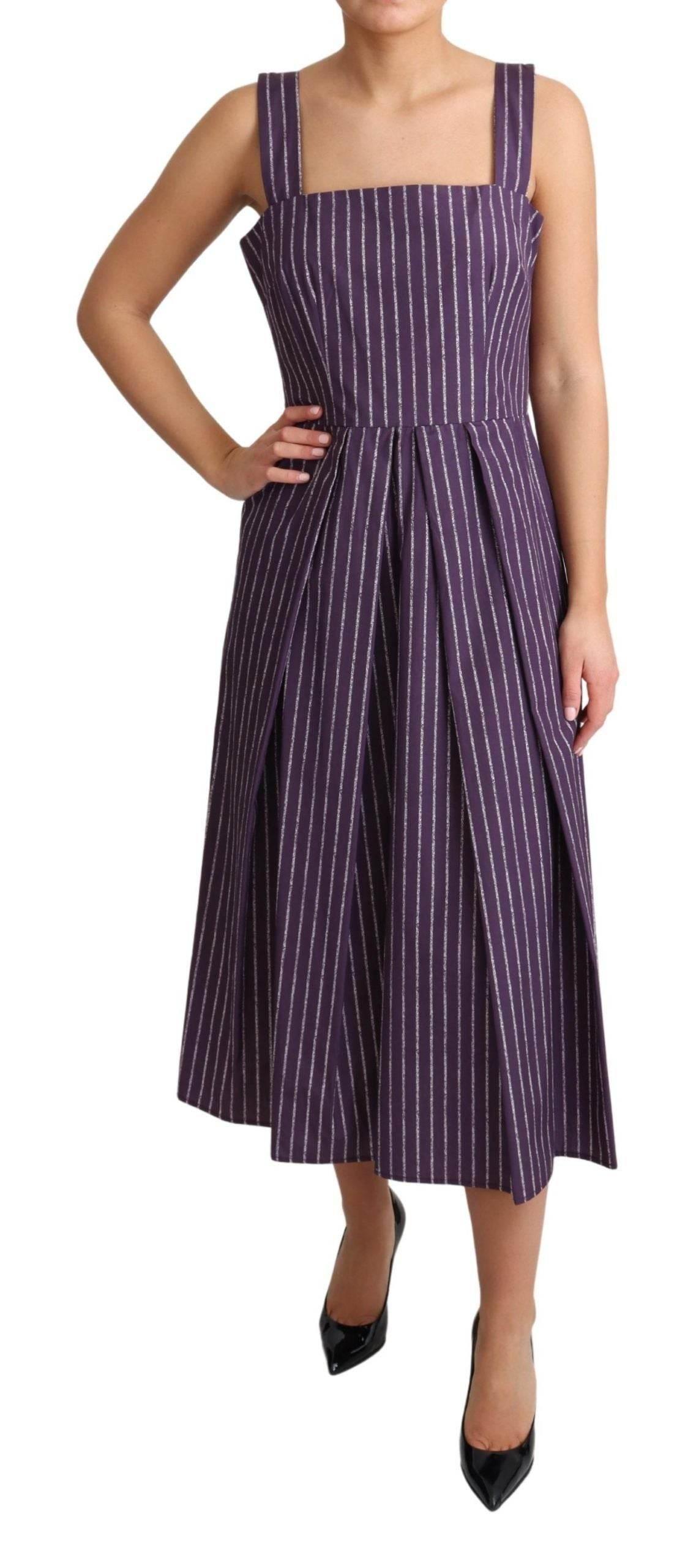 Dolce & Gabbana Elegant Sleeveless A-Line Purple Stripe Dress - Hilstor