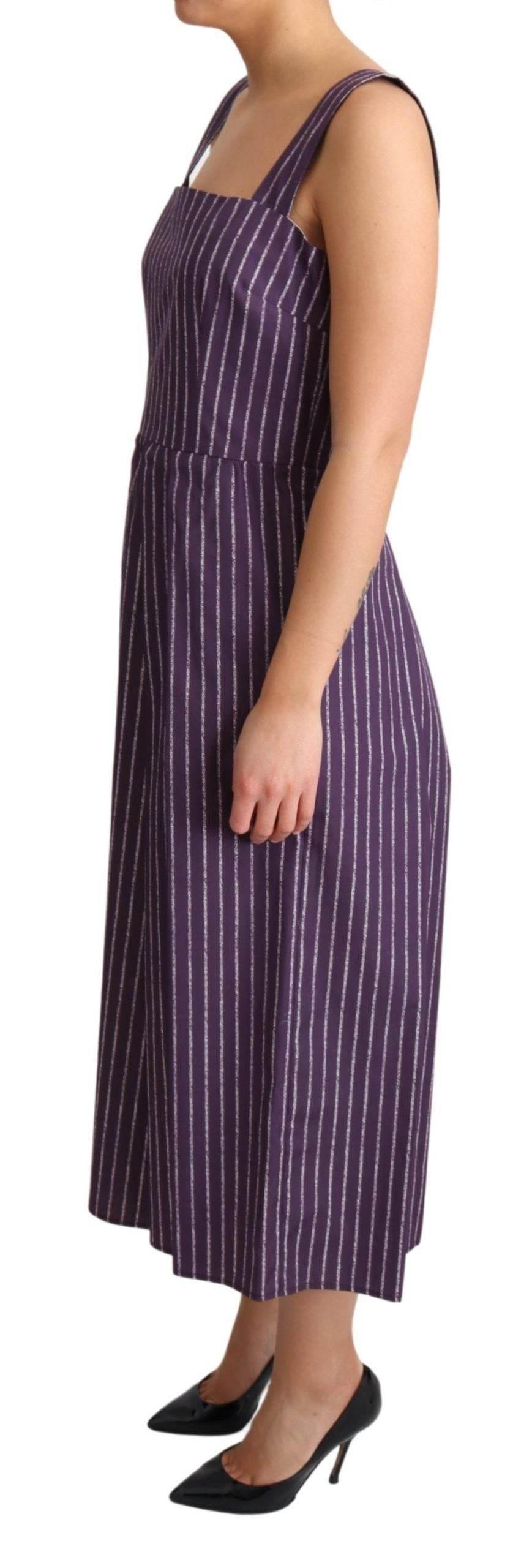 Dolce & Gabbana Elegant Sleeveless A-Line Purple Stripe Dress - Hilstor