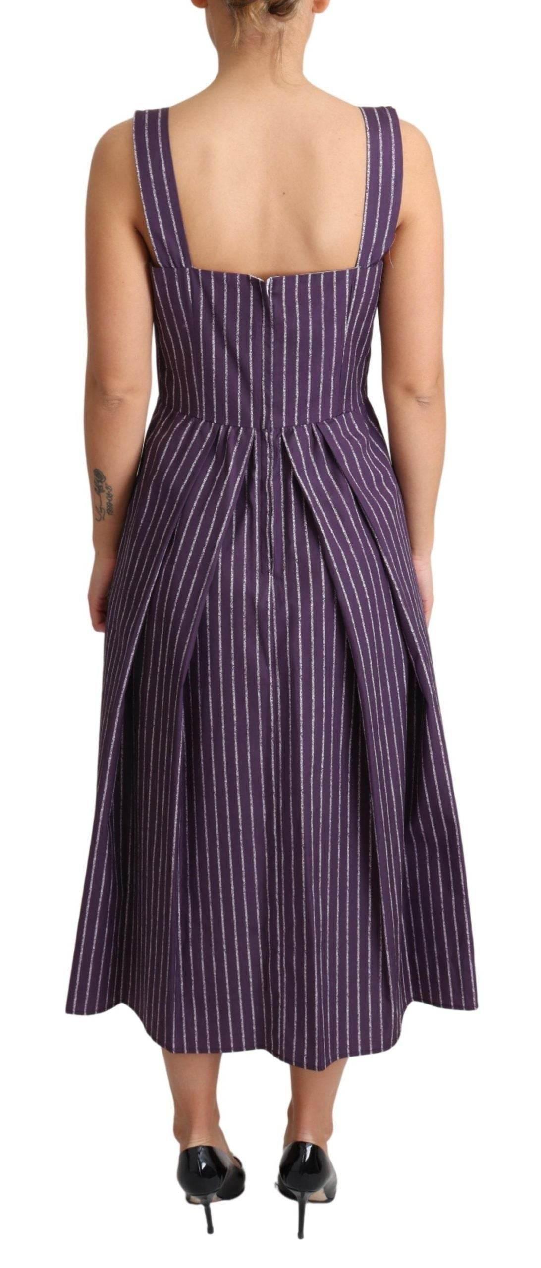 Dolce & Gabbana Elegant Sleeveless A-Line Purple Stripe Dress - Hilstor