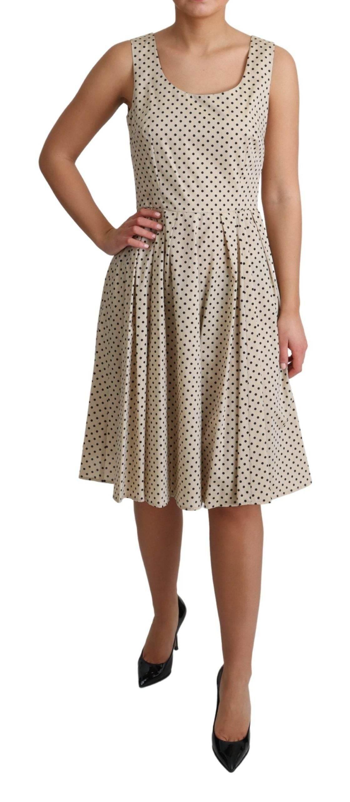 Dolce & Gabbana Beige Polka Dotted Cotton A-Line Dress - Hilstor