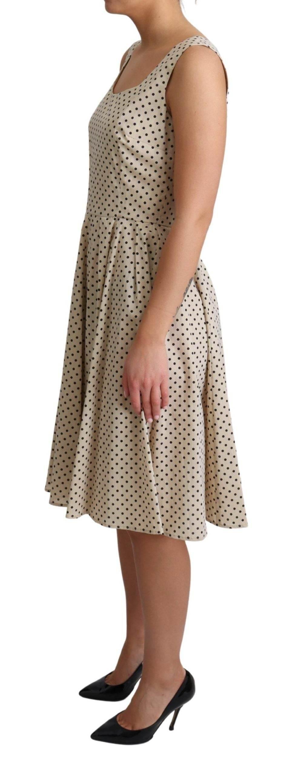 Dolce & Gabbana Beige Polka Dotted Cotton A-Line Dress - Hilstor