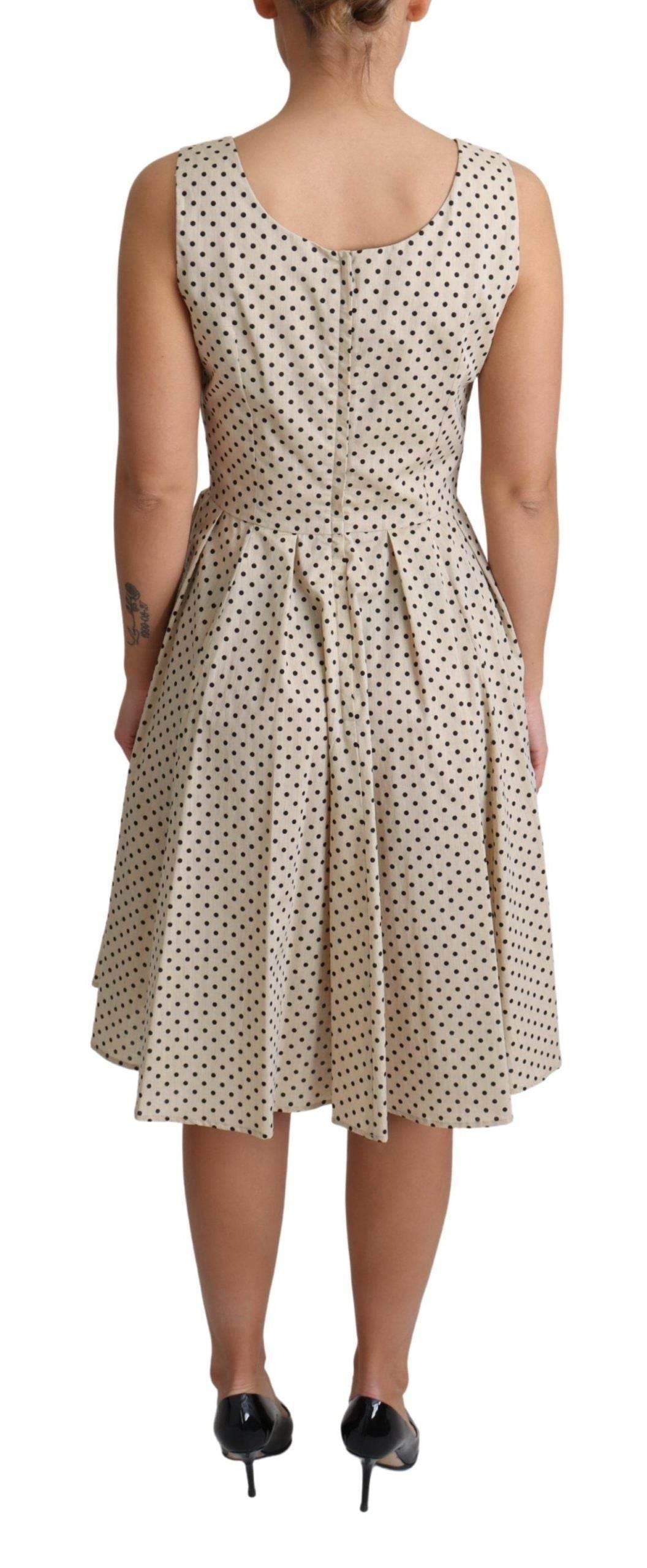 Dolce & Gabbana Beige Polka Dotted Cotton A-Line Dress - Hilstor