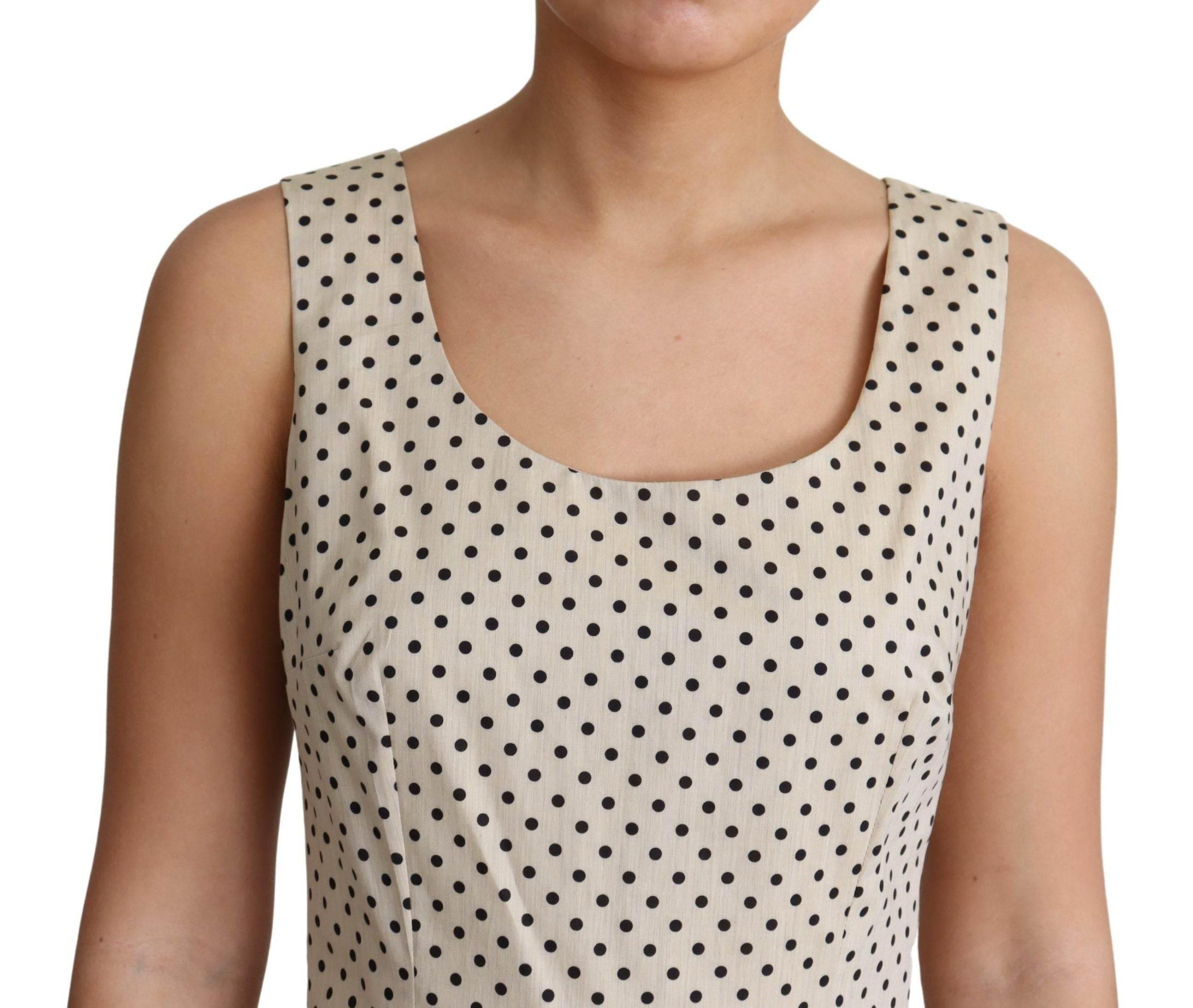 Dolce & Gabbana Beige Polka Dotted Cotton A-Line Dress - Hilstor