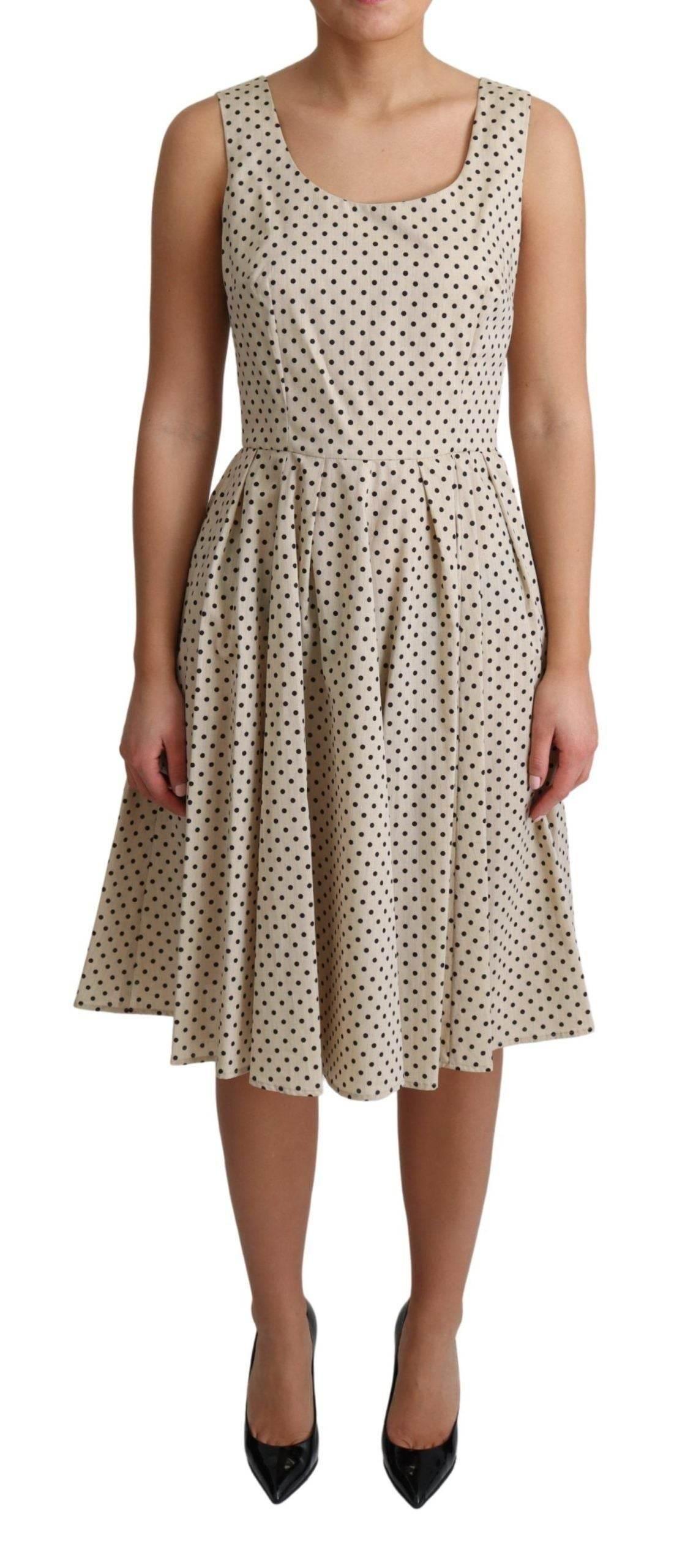Dolce & Gabbana Beige Polka Dotted Cotton A-Line Dress - Hilstor