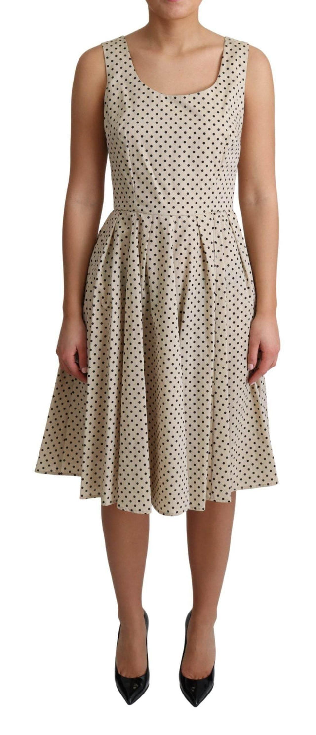 Dolce & Gabbana Beige Polka Dotted Cotton A-Line Dress - Hilstor