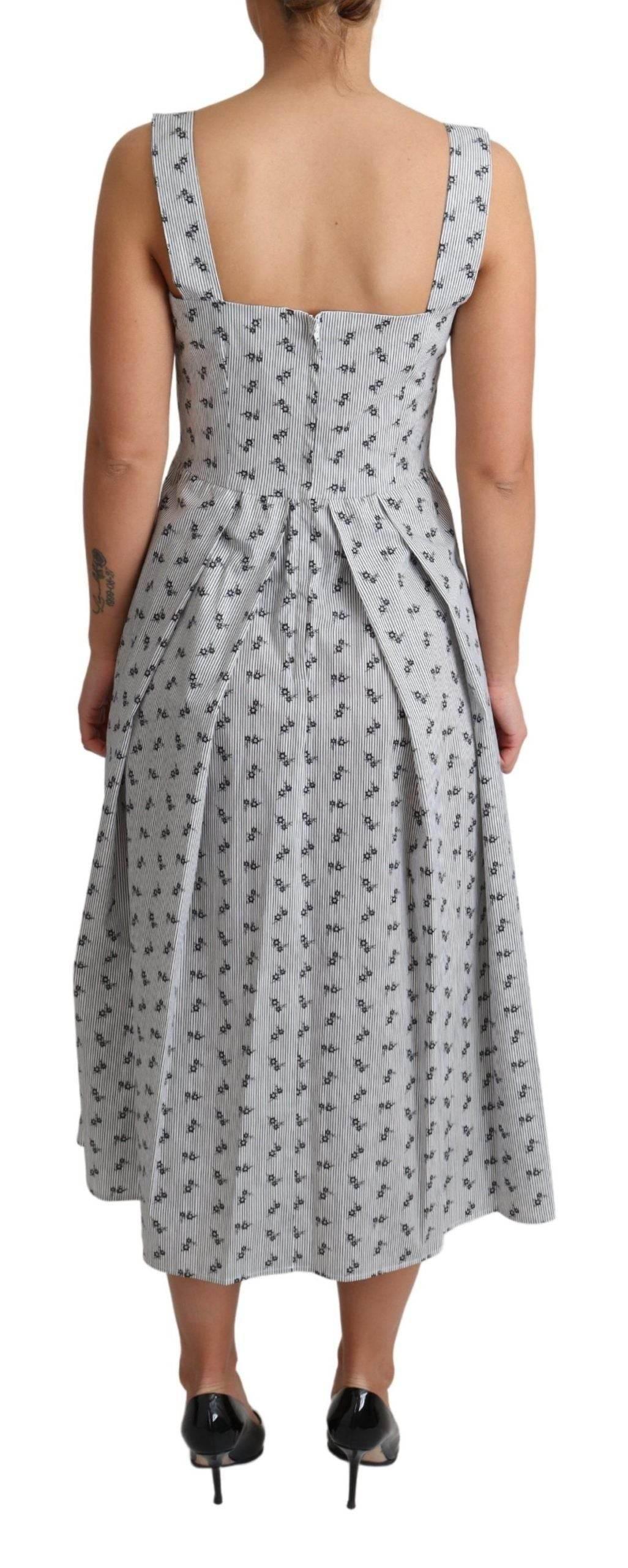 Dolce & Gabbana Blue White Floral Cotton A-Line Dress - Hilstor