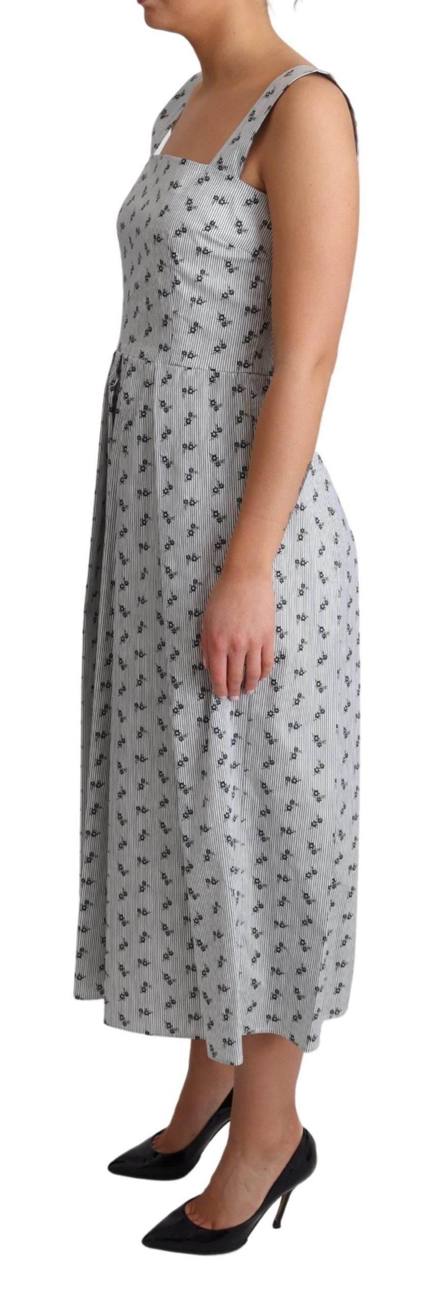 Dolce & Gabbana Blue White Floral Cotton A-Line Dress - Hilstor