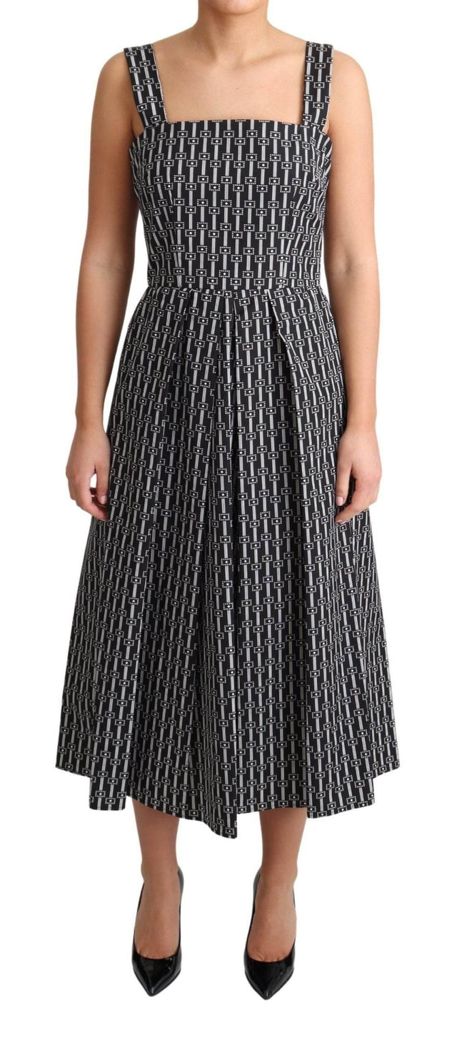 Dolce & Gabbana Black White Pattern Cotton A-Line Dress - Hilstor